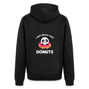 Süßes Panda lustige Tiere in Donut pink - Unisex Premium Bio Zip Hoodie - Schwarz - Hinten - Nico (187cm)