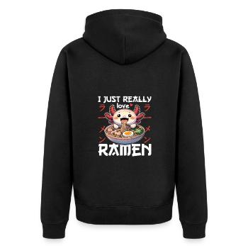 Axolotl with noodles ramen kawaii axolotl - Unisex Premium Organic Zip Hoodie - black - Back - Nico (187cm)