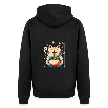 Cat with noodles ramen kawaii cat - Unisex Premium Organic Zip Hoodie - black - Back - Nico (187cm)