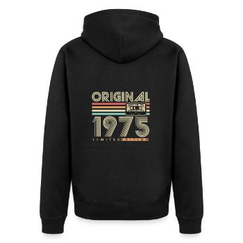 Original 1975 Jahrgang Vintage Geburtstag Retro - Unisex Premium Bio Zip Hoodie - Schwarz - Hinten - Nico (187cm)