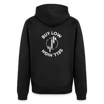 Buy low Sell high Trading lover - Unisex Premium Bio Zip Hoodie - Schwarz - Hinten - Nico (187cm)