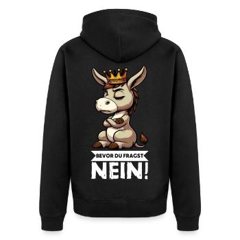 Bevor Du Fragst Nein Esel Eselchen Eselhalter   - Unisex Premium Bio Zip Hoodie - Schwarz - Hinten - Nico (187cm)