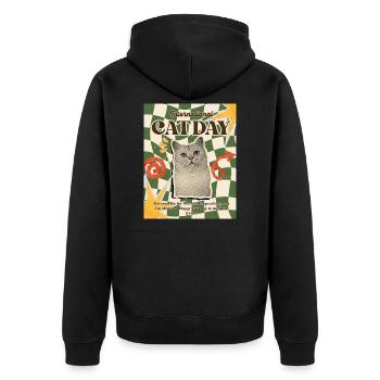Internationaler Katzentag Retro-Druck - Unisex Premium Bio Zip Hoodie - Schwarz - Hinten - Nico (187cm)