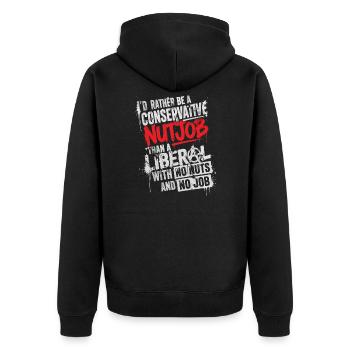 Humour Politique Conservateur vs Libéral - Veste à capuche bio Premium Unisexe - noir - Dos - Nico (187cm)
