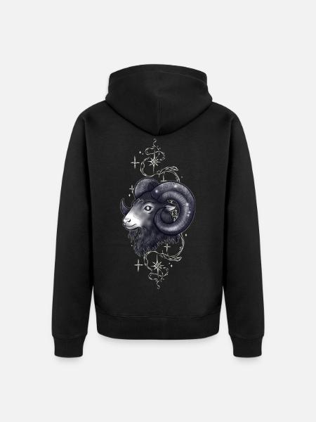 Widderkopf Schwarz-Weiß Sternzeichen Widder - Unisex Premium Bio Zip Hoodie - Schwarz