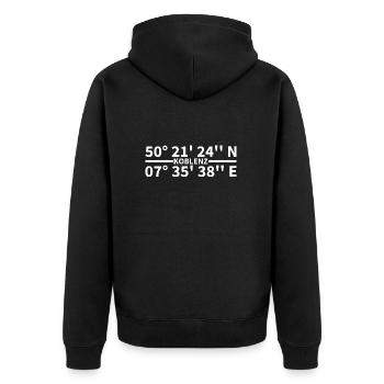 Koblenz Koordinaten - Unisex Premium Bio Zip Hoodie - Schwarz - Hinten - Nico (187cm)