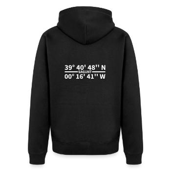 Sagunt Koordinaten - Unisex Premium Bio Zip Hoodie - Schwarz - Hinten - Nico (187cm)