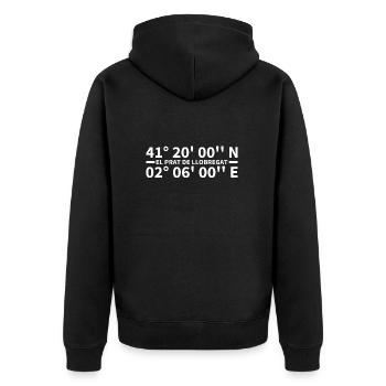 El Prat de Llobregat Koordinaten - Unisex Premium Bio Zip Hoodie - Schwarz - Hinten - Nico (187cm)