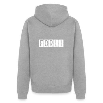 Forlì Flughafentafel - Unisex Premium Bio Zip Hoodie - Grau meliert - Hinten - Nico (187cm)