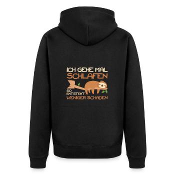 Mehr schlafen, weniger Schaden. Für Faultier Fans. - Unisex Premium Bio Zip Hoodie - Schwarz - Hinten - Nico (187cm)