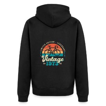 1973 Jubiläum 50 Jahre Radsport - Unisex Premium Bio Zip Hoodie - Schwarz - Hinten - Nico (187cm)
