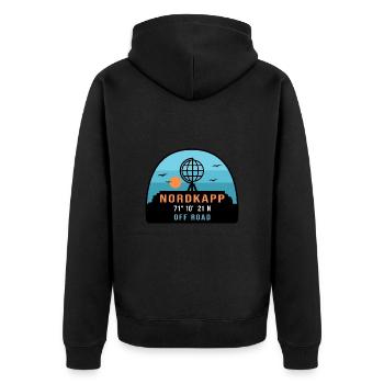 Nordkapp norwegen geländegängig - Unisex Premium Bio Zip Hoodie - Schwarz - Hinten - Nico (187cm)