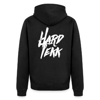HARDTEKK TEKK TEKKE - Unisex Premium Bio Zip Hoodie - Schwarz - Hinten - Nico (187cm)