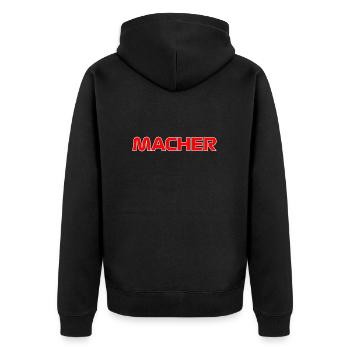 MACHER MOTIV - COLLE MALLE BIERKÖNIG AUFSCHRIFT - Unisex Premium Bio Zip Hoodie - Schwarz - Hinten - Nico (187cm)