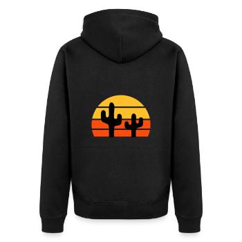 Zwei Kakteen vor einer Halbsonne - Unisex Premium Bio Zip Hoodie - Schwarz - Hinten - Nico (187cm)