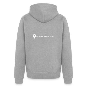 León coordinates - Unisex Premium Organic Zip Hoodie - heather grey - Back - Nico (187cm)