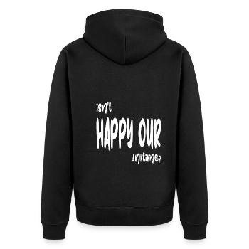 Isn't Happy Our anytime ? - Unisex Premium Organic Zip Hoodie - black - Back - Nico (187cm)