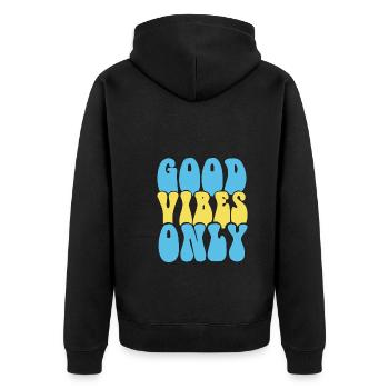 GOOD VIBES ONLY - Unisex Premium Organic Zip Hoodie - black - Back - Nico (187cm)