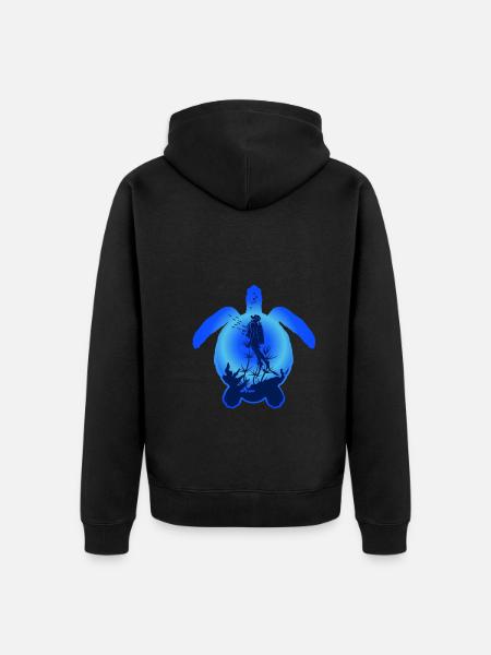 Sea Turtle and diver - Unisex Premium Organic Zip Hoodie - black