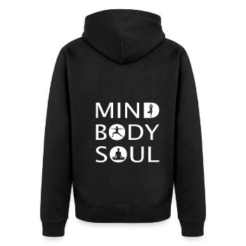 MIND BODY SOUL - Unisex Premium Organic Zip Hoodie - black - Back - Nico (187cm)