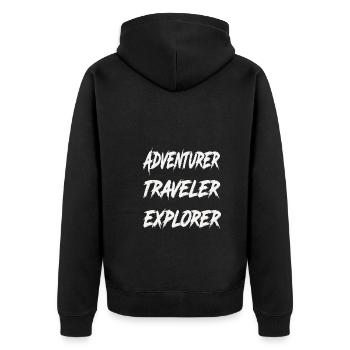 Adventurer Traveler Explorer - Unisex Premium Organic Zip Hoodie - black - Back - Nico (187cm)