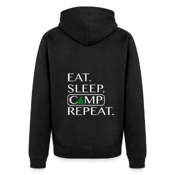 EAT SLEEP CAMP REPEAT - Unisex Premium Bio Zip Hoodie - Schwarz - Hinten - Nico (187cm)