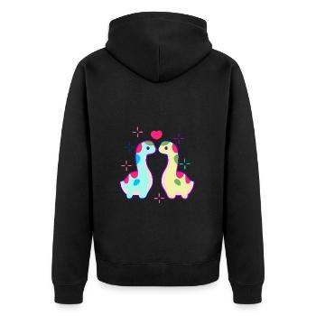 Two dinosaurs and heart - Unisex Premium Organic Zip Hoodie - black - Back - Nico (187cm)