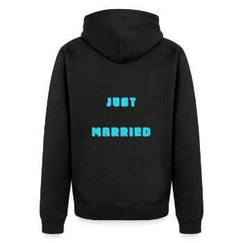 ICH HABE GERADE GEHEIRATET. Junggesellinnenabschied. VALENTINSTAG. PAAR - Unisex Premium Bio Zip Hoodie - Schwarz - Hinten - Nico (187cm)