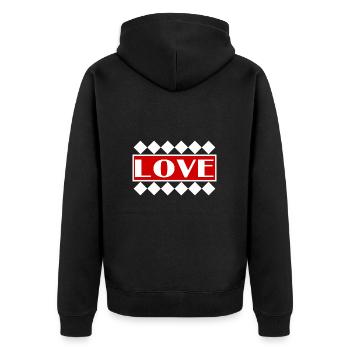 LIEBE. PAAR. ICH HABE GERADE GEHEIRATET. Junggesellinnenabschied. VALENTINSTAG. - Unisex Premium Bio Zip Hoodie - Schwarz - Hinten - Nico (187cm)