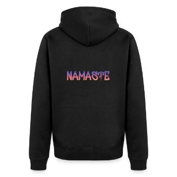 Namaste - Unisex Premium Bio Zip Hoodie - Schwarz - Hinten - Nico (187cm)