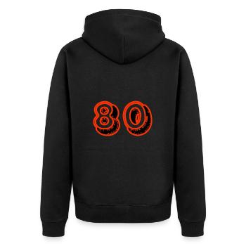 80. 80 JAHRE. 80-JÄHRIGES JUBILÄUM. 80. GEBURTSTAG. - Unisex Premium Bio Zip Hoodie - Schwarz - Hinten - Nico (187cm)