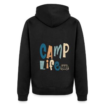 Camp Life - Unisex Premium Organic Zip Hoodie - black - Back - Nico (187cm)