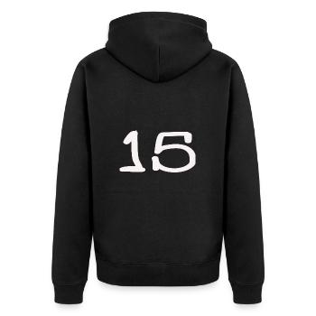 15. 15 YEARS. 15th ANNIVERSARY. 15 YEAR ANNIVERSARY. - Unisex Premium Organic Zip Hoodie - black - Back - Nico (187cm)