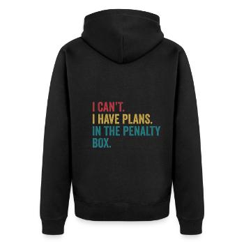 Eishockey Ich habe Pläne in der Penalty Box Lustig - Unisex Premium Bio Zip Hoodie - Schwarz - Hinten - Nico (187cm)