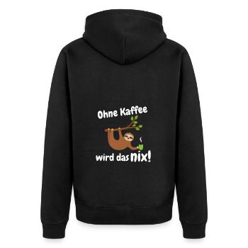 ohne kaffee wird das nix - Unisex Premium Bio Zip Hoodie - Schwarz - Hinten - Nico (187cm)
