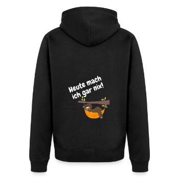 heute mach ich gar nix - Unisex Premium Bio Zip Hoodie - Schwarz - Hinten - Nico (187cm)