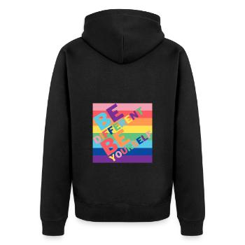Be different - Unisex Premium Organic Zip Hoodie - black - Back - Nico (187cm)