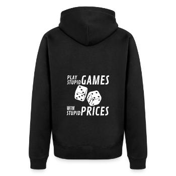 Play stupid games - Unisex Premium Bio Zip Hoodie - Schwarz - Hinten - Nico (187cm)
