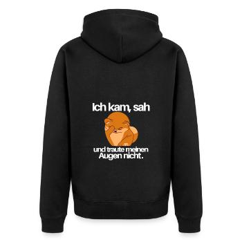 Ich kam sah und so weiter - Unisex Premium Bio Zip Hoodie - Schwarz - Hinten - Nico (187cm)
