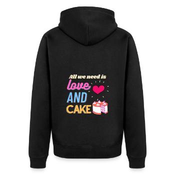 All we need is love and cake - Unisex Premium Organic Zip Hoodie - black - Back - Nico (187cm)