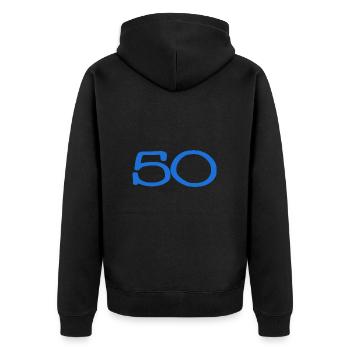 50. 50 JAHRE. 50-JÄHRIGES JUBILÄUM. 50-JÄHRIGES JUBILÄUM. - Unisex Premium Bio Zip Hoodie - Schwarz - Hinten - Nico (187cm)
