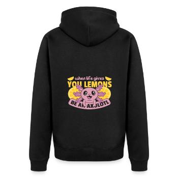 Wenn das Leben dir Zitronen gibt sei ein Axolotl - Unisex Premium Bio Zip Hoodie - Schwarz - Hinten - Nico (187cm)