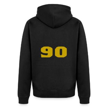 90. 90 YEARS. 90TH ANNIVERSARY. 90TH ANNIVERSARY. - Unisex Premium Organic Zip Hoodie - black - Back - Nico (187cm)