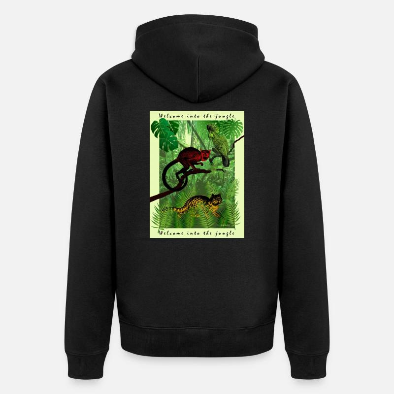 Tiere im Dschungel - Unisex Premium Bio Zip Hoodie - Schwarz
