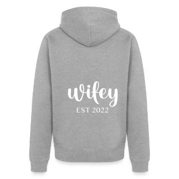 wifey EST 2022 - Unisex Premium Bio Zip Hoodie - Grau meliert - Hinten - Nico (187cm)
