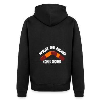 WHAT GOES AROUND COMES AROUND - Unisex Premium Organic Zip Hoodie - black - Back - Nico (187cm)