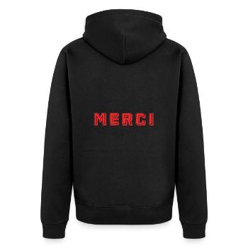 VIELEN DANK. DANKE. VIELEN DANK. JAHRESTAG. GEBURT. - Unisex Premium Bio Zip Hoodie - Schwarz - Hinten - Nico (187cm)