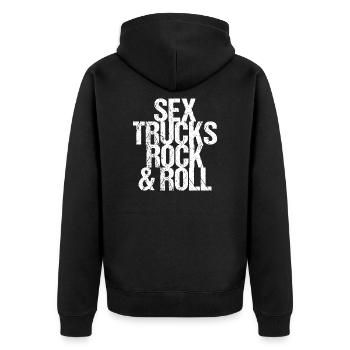 Sex Trucks Rock'n'Roll Sexy Truck Driver Geschenk - Unisex Premium Bio Zip Hoodie - Schwarz - Hinten - Nico (187cm)