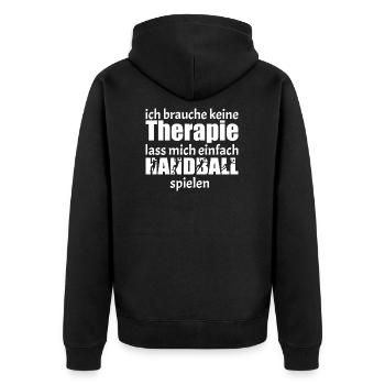 Handball Handballspieler Therapie Spruch Trainer - Unisex Premium Bio Zip Hoodie - Schwarz - Hinten - Nico (187cm)