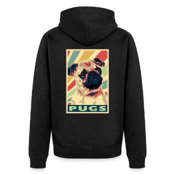 Pugs colores vintage - Veste à capuche bio Premium Unisexe - noir - Dos - Nico (187cm)